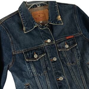 Vintage Lucky Brand Gene Montesano USA Denim Jacket Women Large Blue Grunge Y2K‎